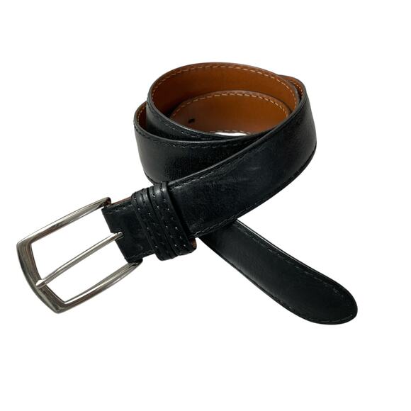 J Hilburn Black Leather Belt 35 Mens Silver Buckle Classic Casual Handcrafted US - Picture 1 of 9